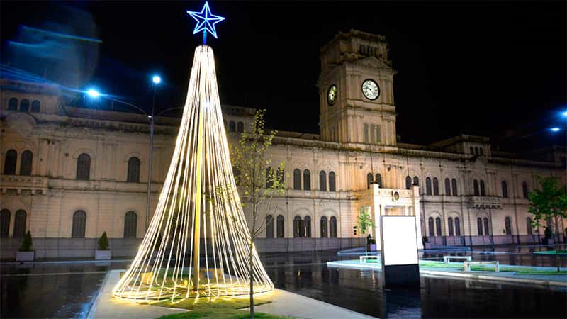 Encendieron las luces en el árbol de Navidad frente a Casa de Gobierno