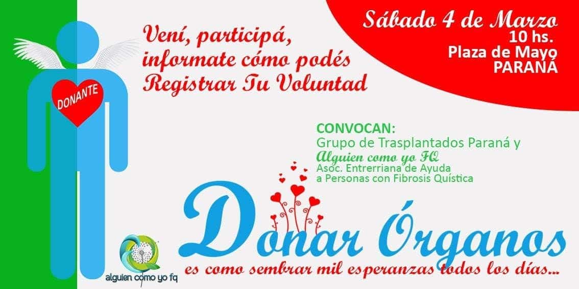 Concientizarán en Paraná sobre la importancia de donar órganos