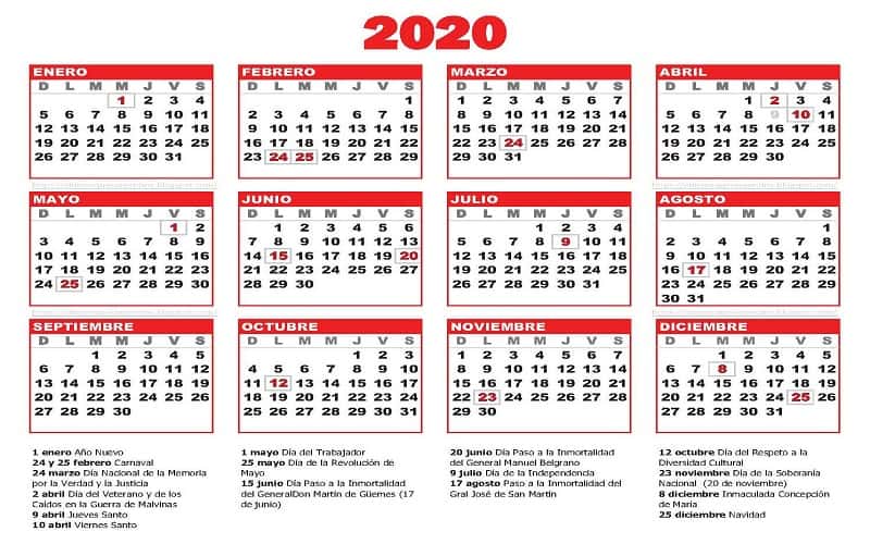 El 2020 tendrá 7 fines de semana largos y cuatro XL