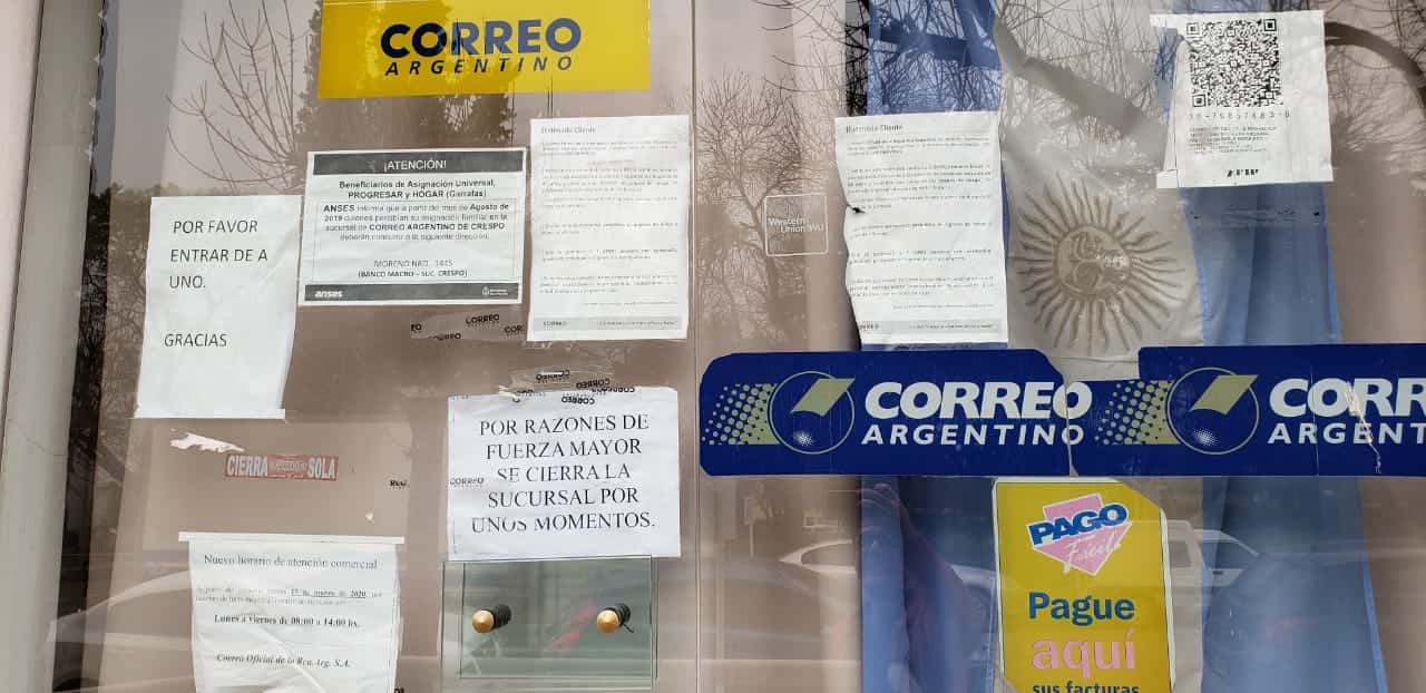 En Crespo el Correo Argentino se encuentra cerrado sin fecha cierta de apertura