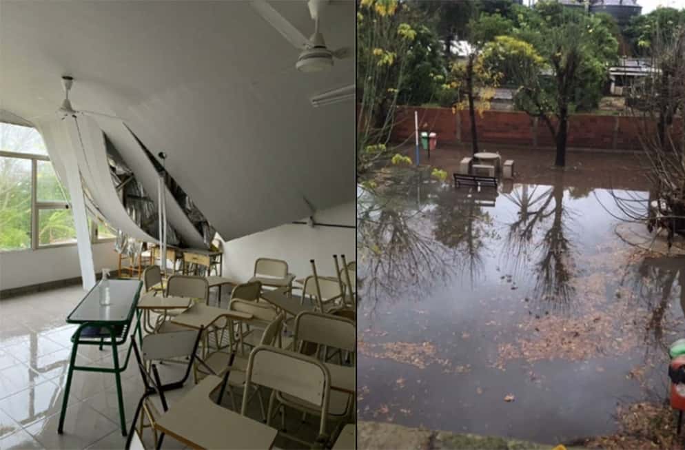 La abundante lluvia generó inconvenientes en la Escuela Técnica 35